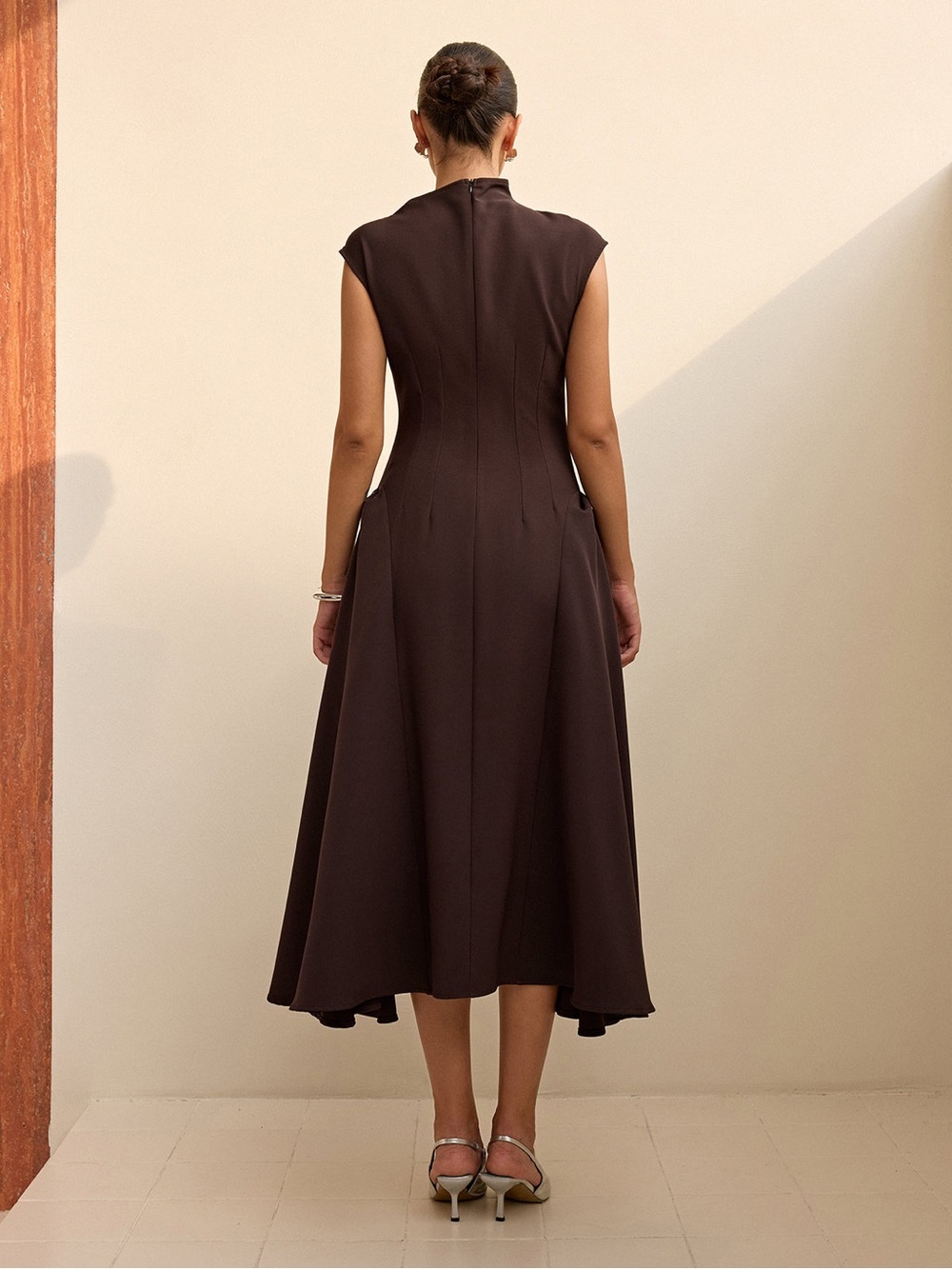 Commense Asymmetrical Neck Cap Sleeve Maxi Dress - Picture 3 of 13